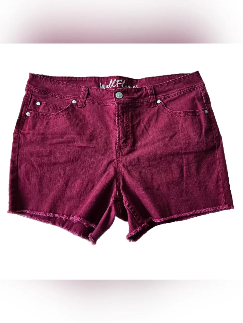 WallFlower Burgundy Frayed Hem Denim Shorts NWOT - Size 18